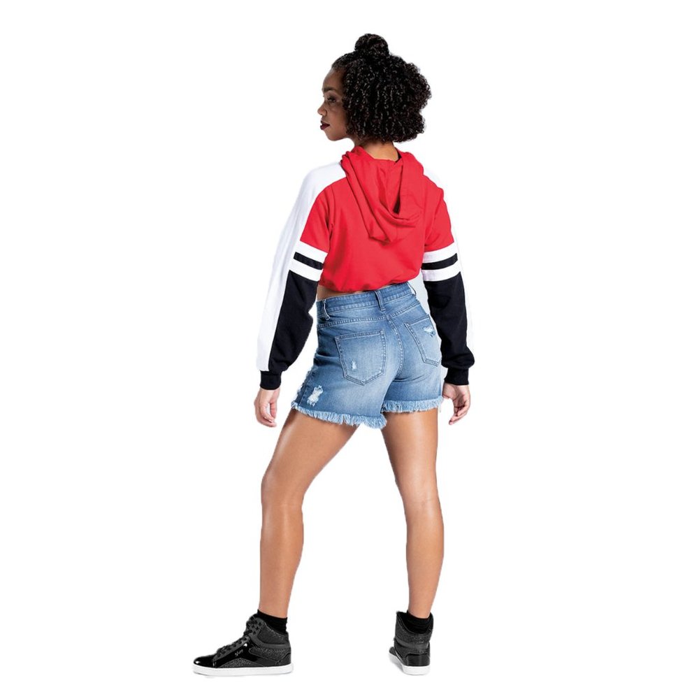 Weissman Womens Size M Cropped Sporty Stripe Sleeve Hoodie Pullover Sweatshirt